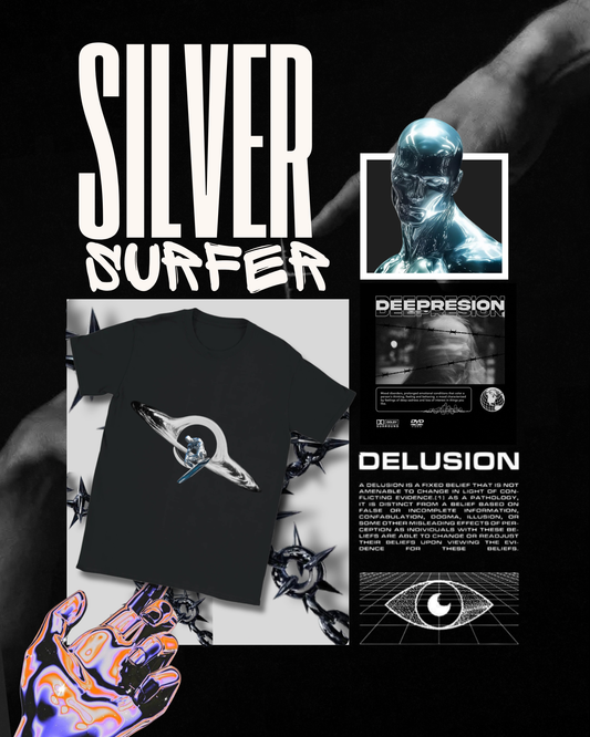 Starlit Rider – Futuristic Silver Surfer Graphic Tee Crafted in Premium Heavyweight Cotton